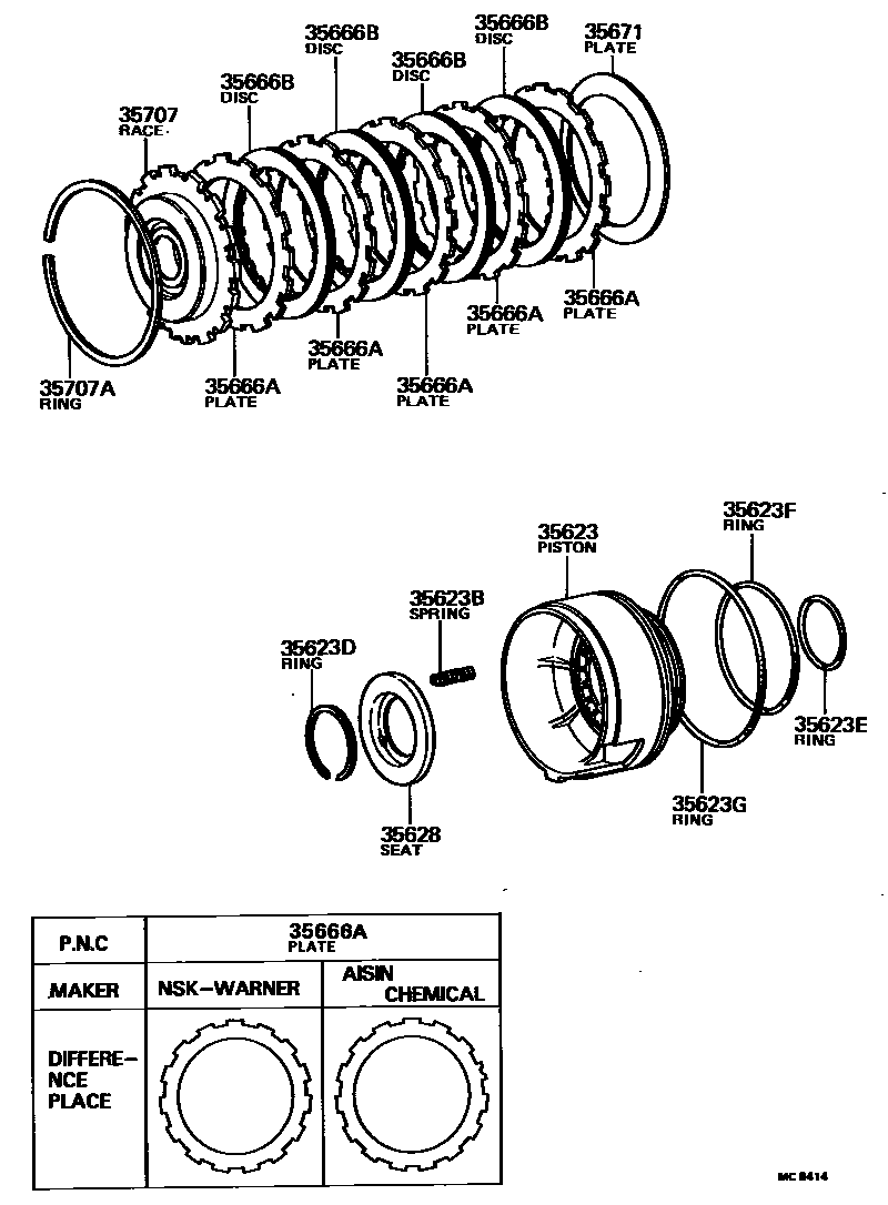 Toyota COROLLA 3号制动器、一档和倒档制动器(ATM) EPC diagram — MC8414