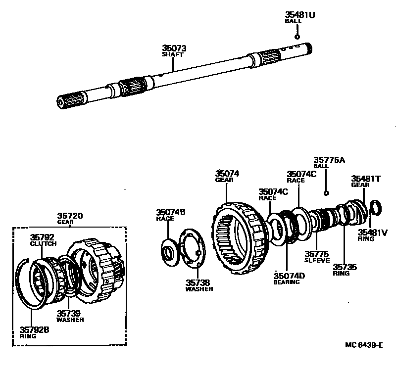 Toyota COROLLA 行星齿轮、倒档活塞和中间轴齿轮(ATM) EPC diagram — MC6439E