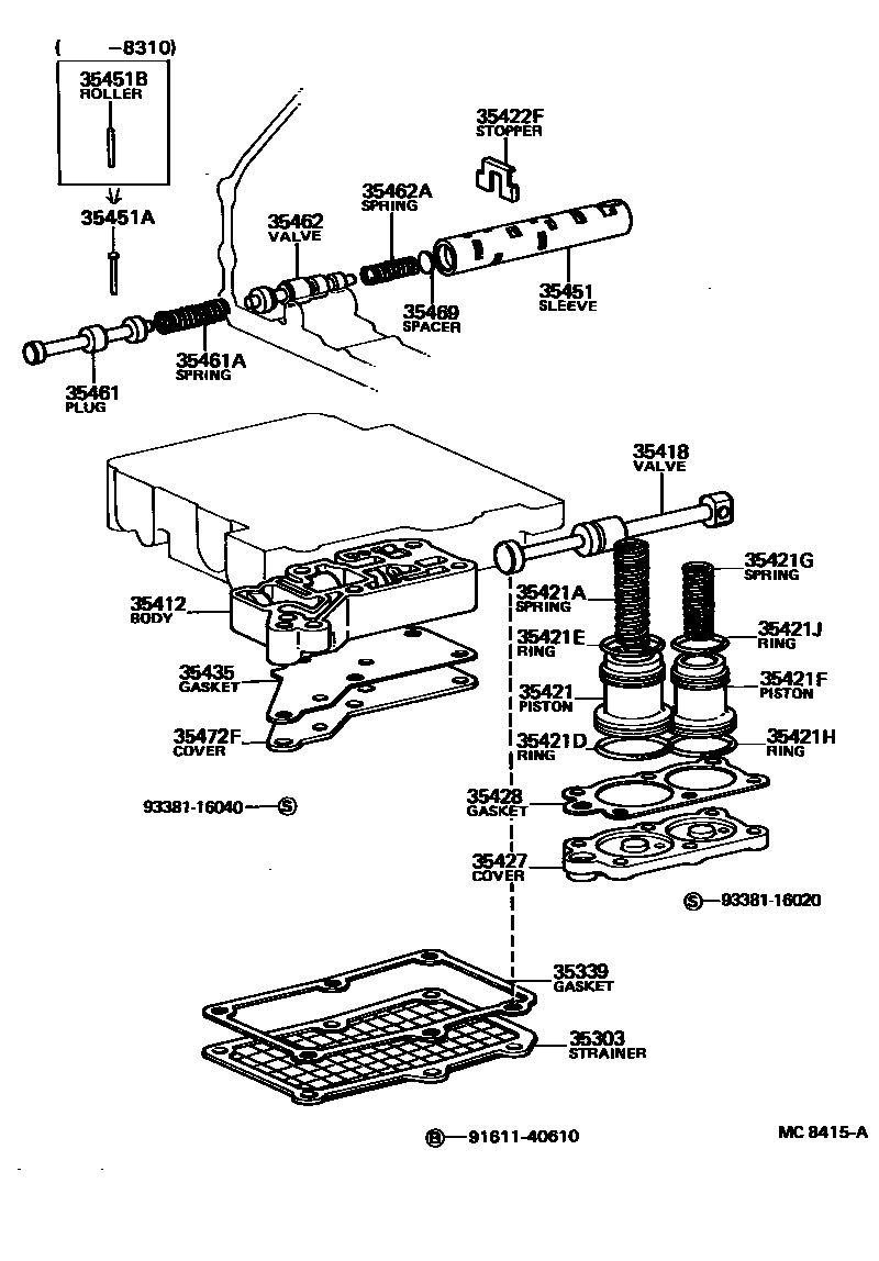 Toyota COROLLA 阀体和滤油网(ATM) EPC diagram — MC8415A