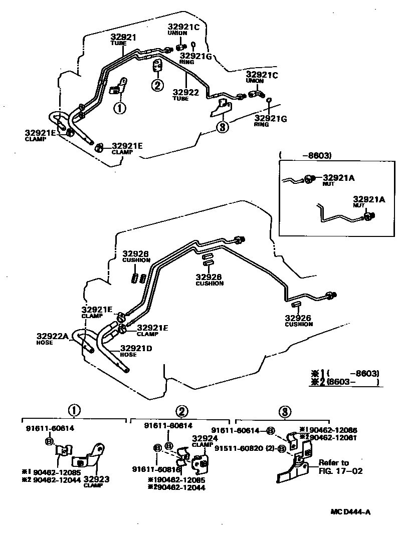Toyota COROLLA 变速器油冷却器和配管(ATM) EPC diagram — MCD444A