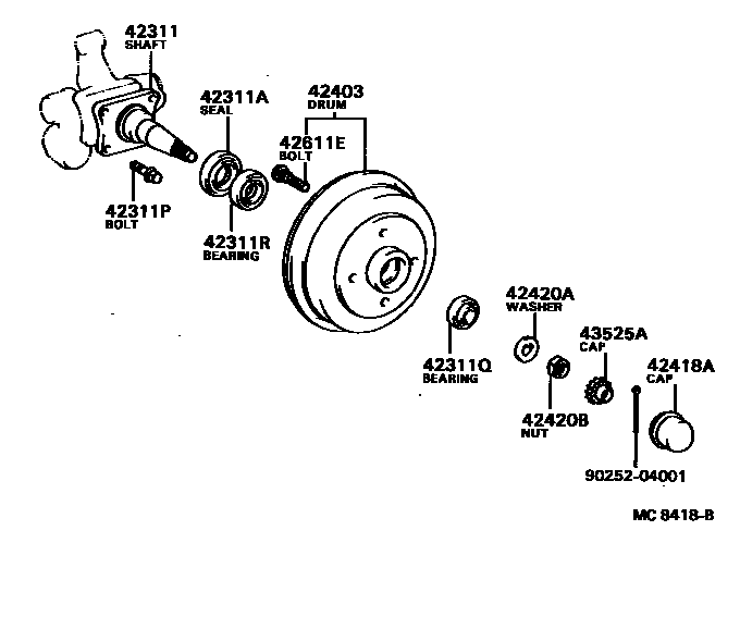 Toyota COROLLA 后桥半轴和后桥轮毂 EPC diagram — MC8418B