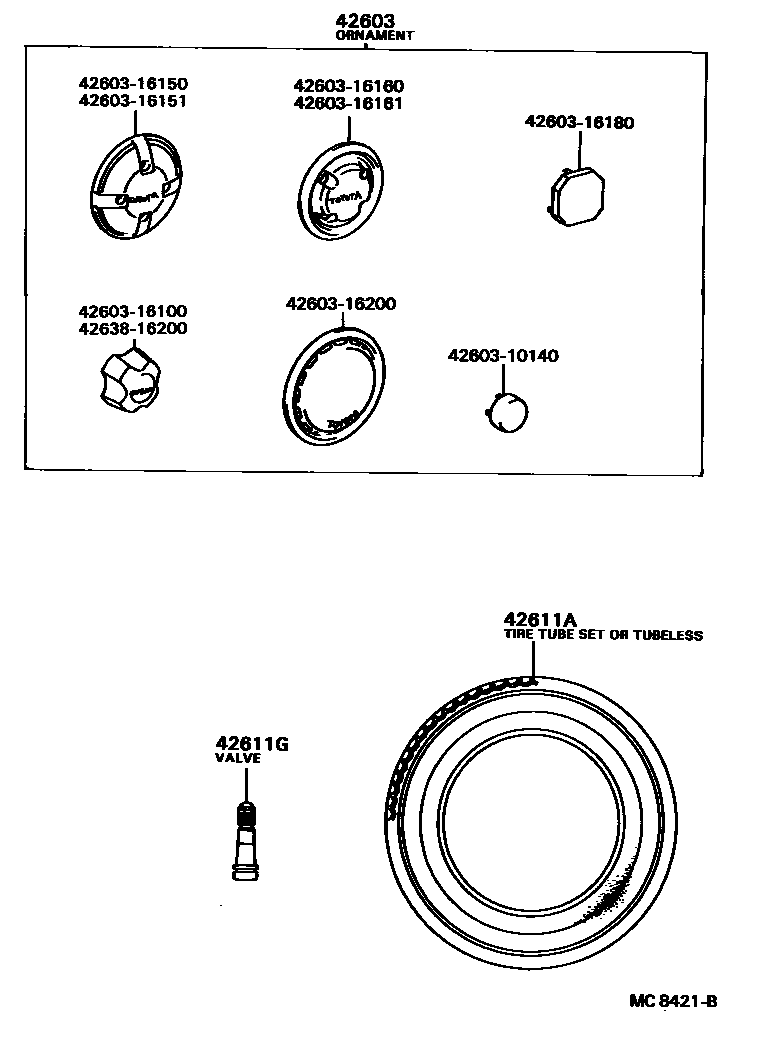 Toyota COROLLA 车轮和车轮盖 EPC diagram — MC8421B