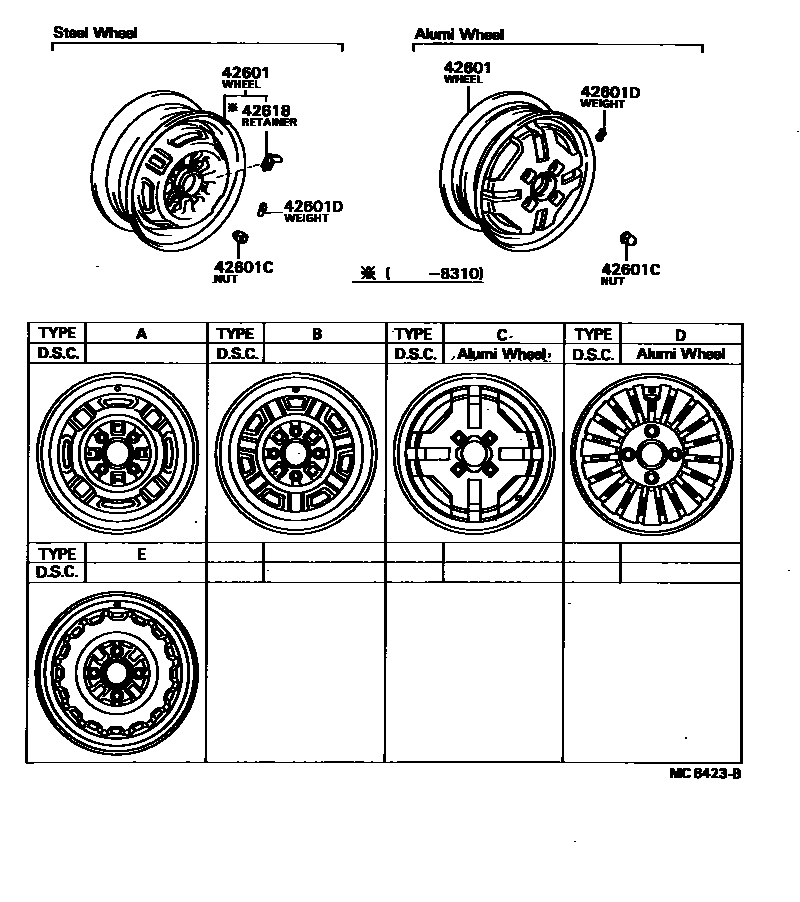 Toyota COROLLA 车轮和车轮盖 EPC diagram — MC8423B