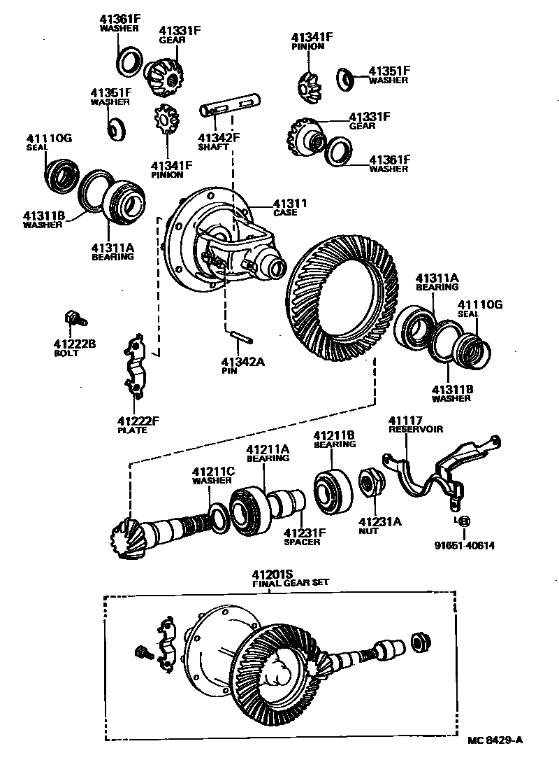 Toyota COROLLA 前桥壳和差速器 EPC diagram — MC8429A