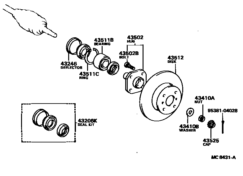 Toyota COROLLA Front Axle Hub EPC diagram — MC8431A