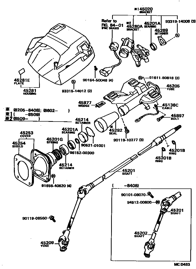 Toyota COROLLA Steering Column & Shaft EPC diagram — MCD463