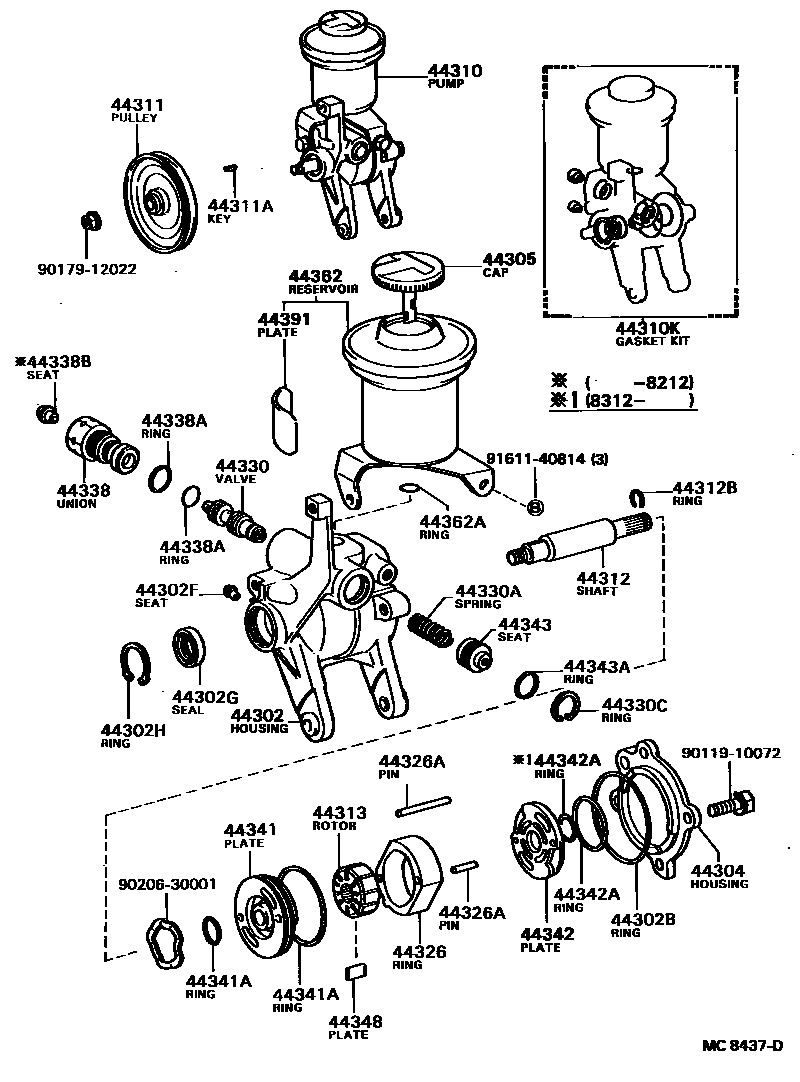 Toyota COROLLA 叶片泵和储油罐(动力转向) EPC diagram — MC8437D