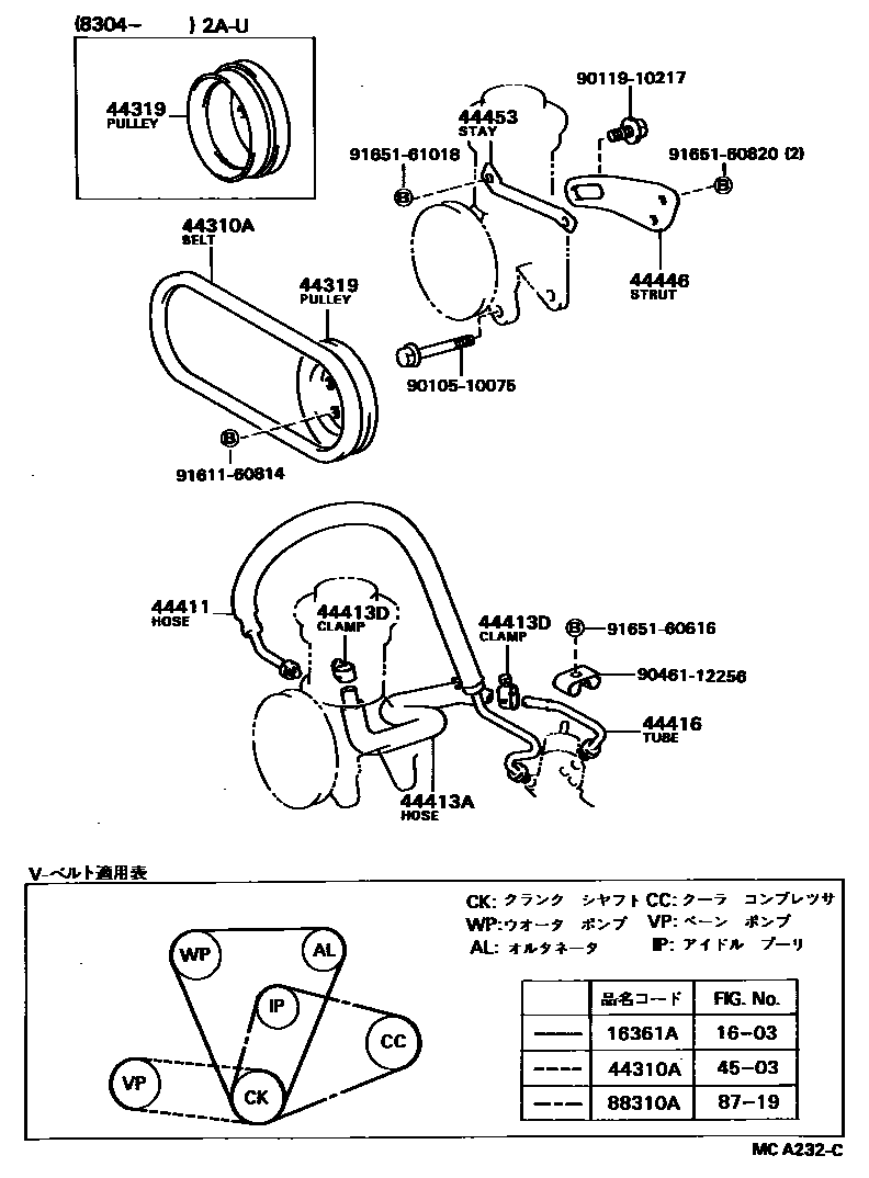 Toyota COROLLA 动力转向配管 EPC diagram — MCA232C