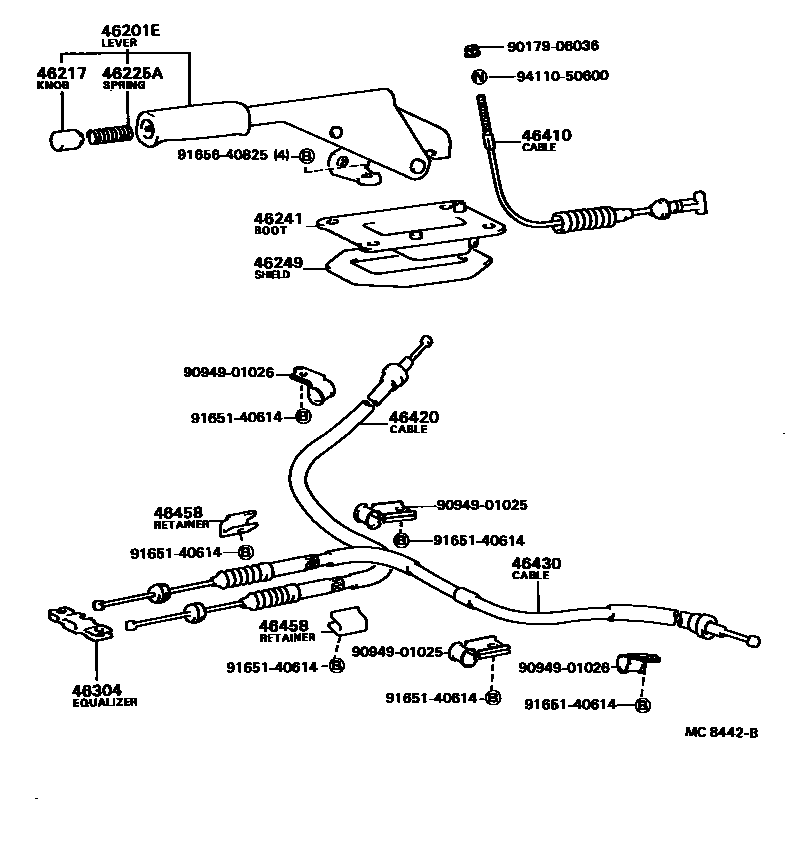 Toyota COROLLA Parking Brake & Cable EPC diagram — MC8442B