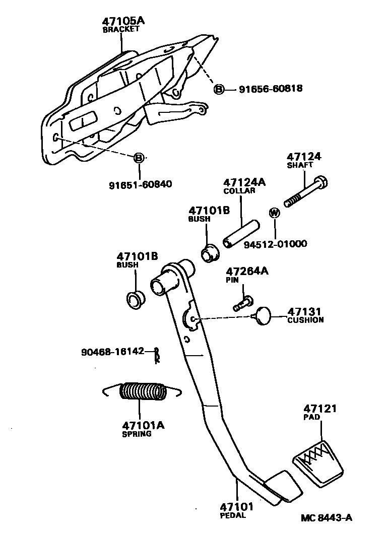 Toyota COROLLA Brake Pedal & Bracket EPC diagram — MC8443A