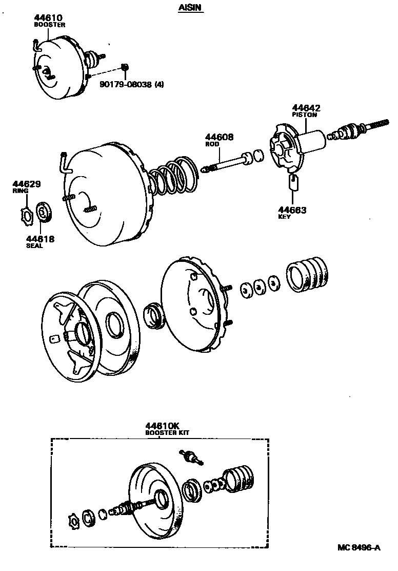 Toyota COROLLA 制动助力器和真空管 EPC diagram — MC8496A