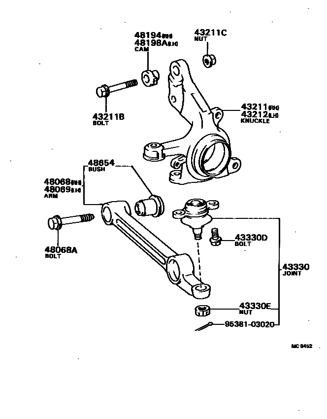 Toyota COROLLA 前桥控制臂和转向节 EPC diagram — MC8452