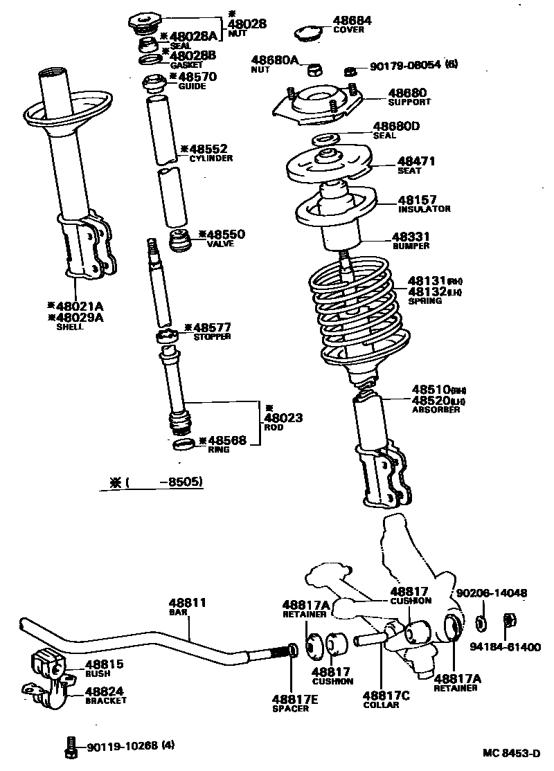 Toyota COROLLA Front Spring & Shock Absorber EPC diagram — MC8453D