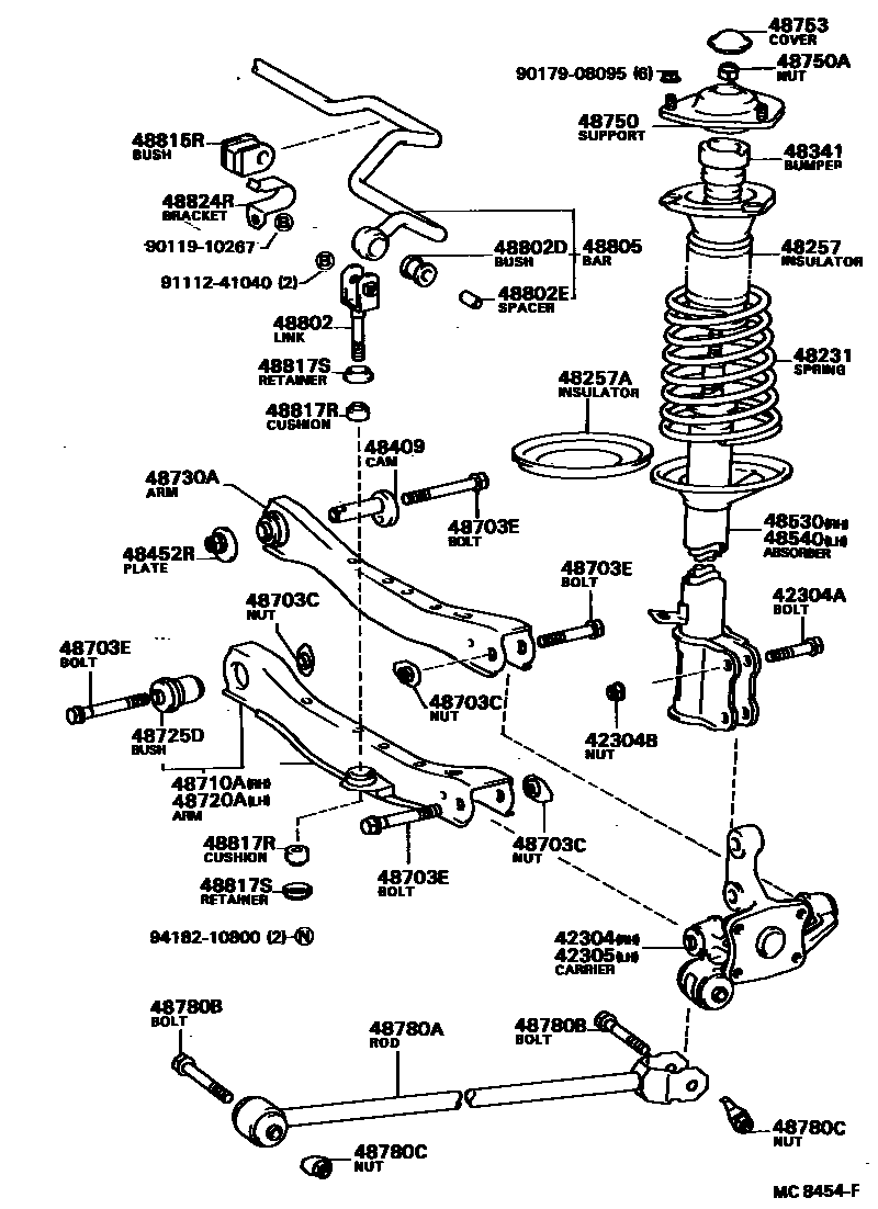 Toyota COROLLA Rear Spring & Shock Absorber EPC diagram — MC8454F