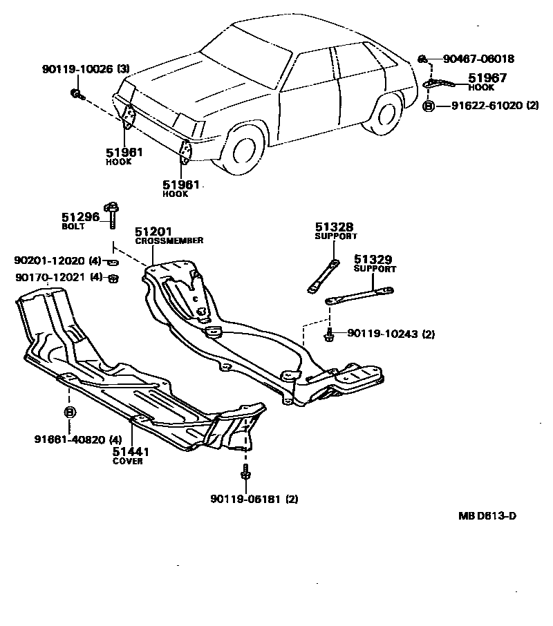 Toyota COROLLA 悬架横梁和发动机底罩 EPC diagram — MBD613D