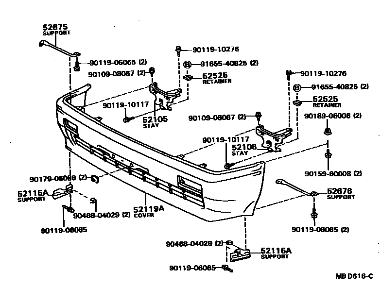 Toyota COROLLA 前保险杠及附件 EPC diagram — MBD616C