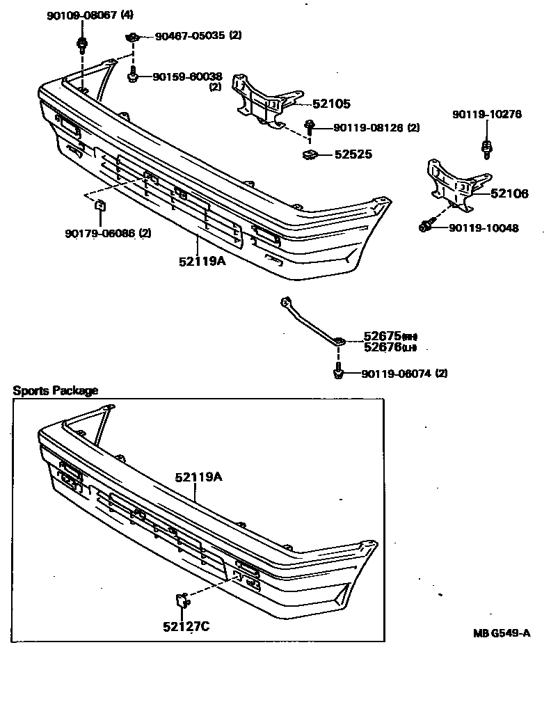Toyota COROLLA 前保险杠及附件 EPC diagram — MBG549A