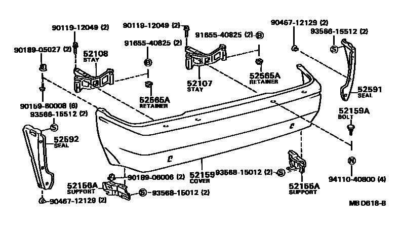 Toyota COROLLA 后保险杠及附件 EPC diagram — MBD618B