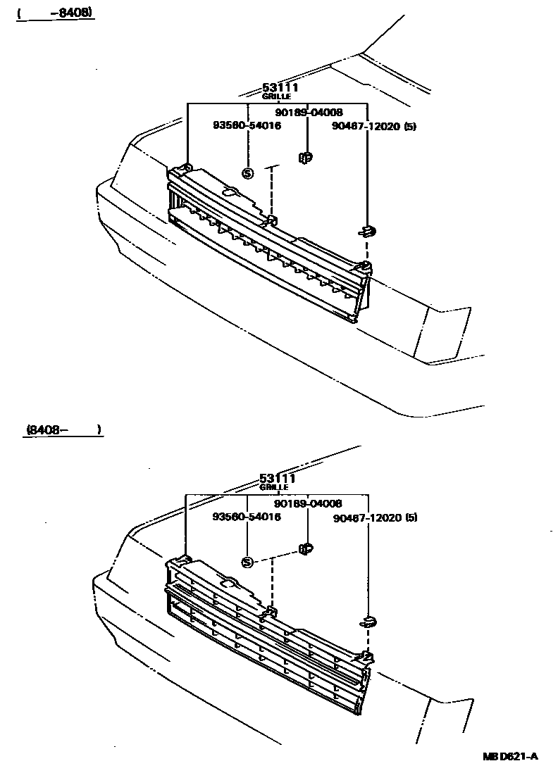 Toyota COROLLA radiator grille EPC diagram — MBD621A