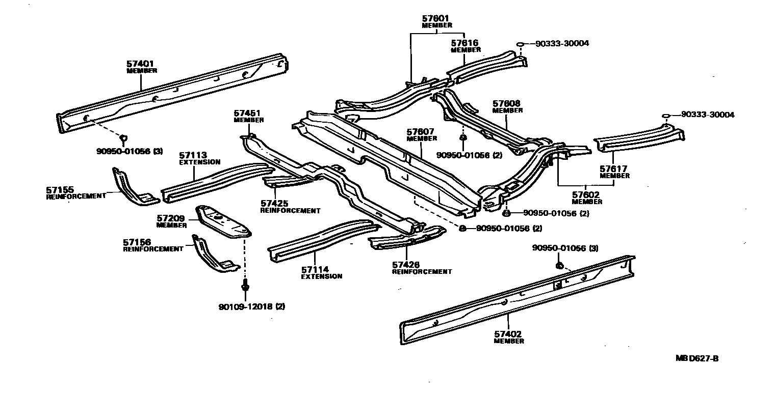 Toyota COROLLA Floor stringers EPC diagram — MBD627B
