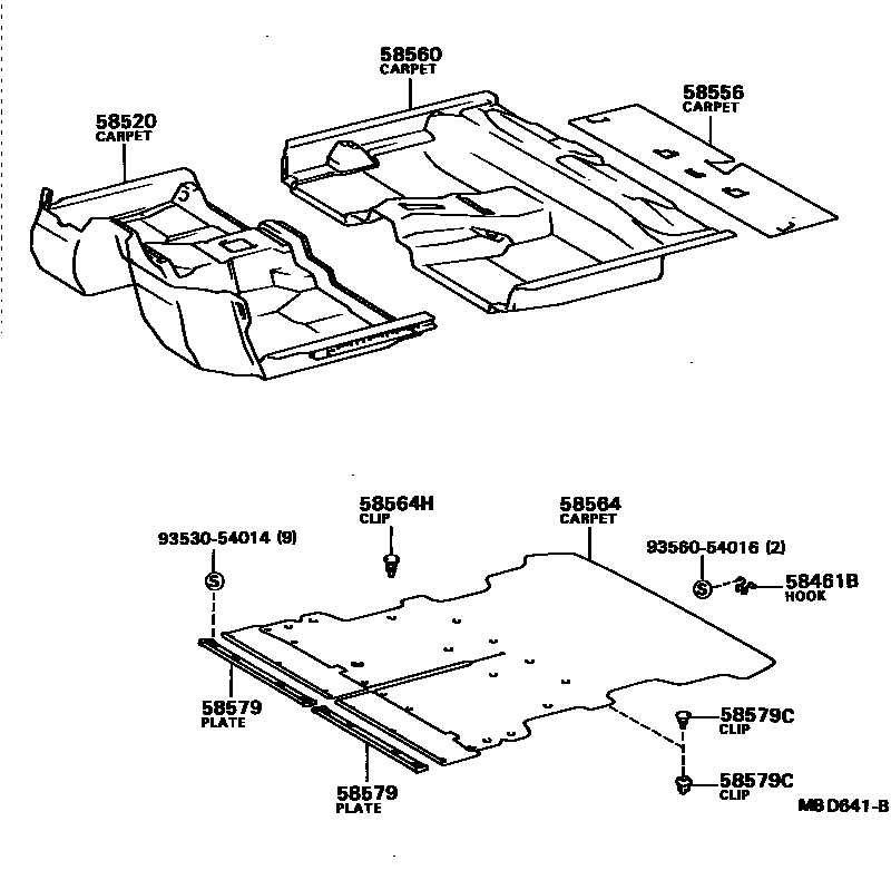 Toyota COROLLA 地板垫和地毯 EPC diagram — MBD641B