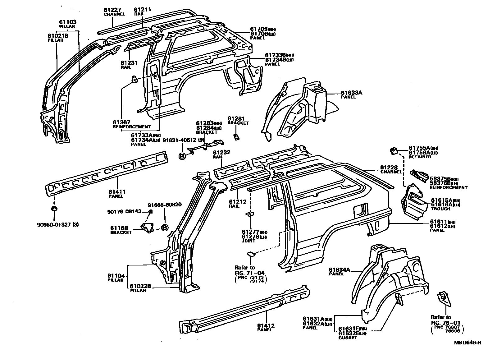 Toyota COROLLA 侧梁 EPC diagram — MBD646H