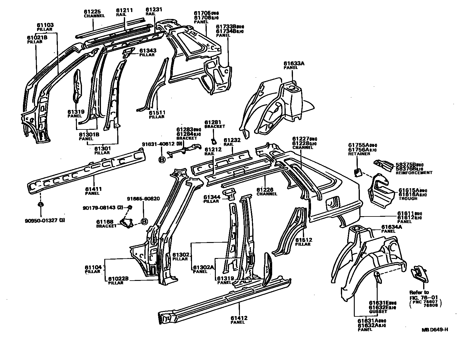 Toyota COROLLA 侧梁 EPC diagram — MBD649H