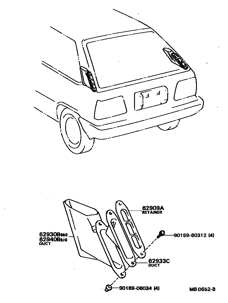 Toyota COROLLA 车侧通风装置 EPC diagram — MBD652B