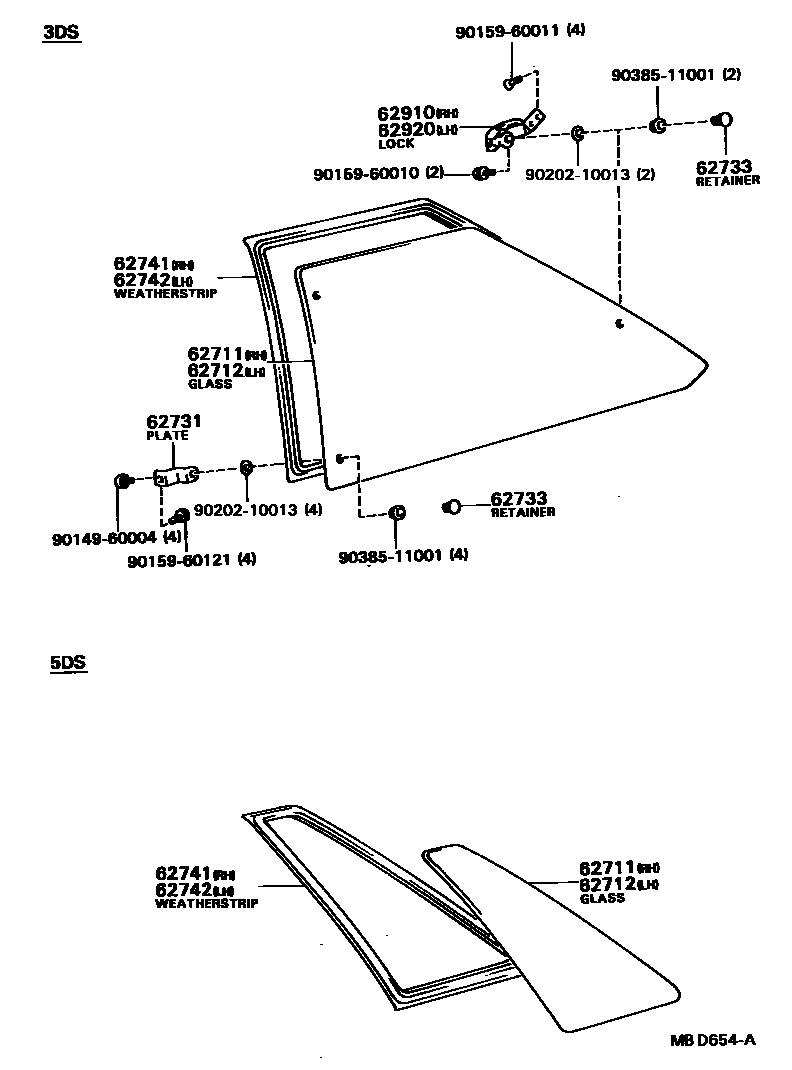 Toyota COROLLA 角窗 EPC diagram — MBD654A