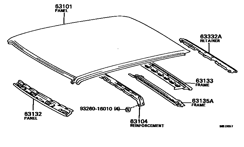 Toyota COROLLA 天窗板和背窗玻璃 EPC diagram — MBD657