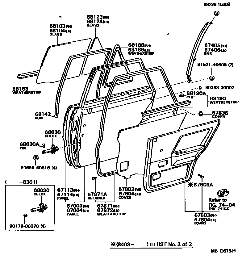 Toyota COROLLA 后门板和后门玻璃 EPC diagram — MBD679H