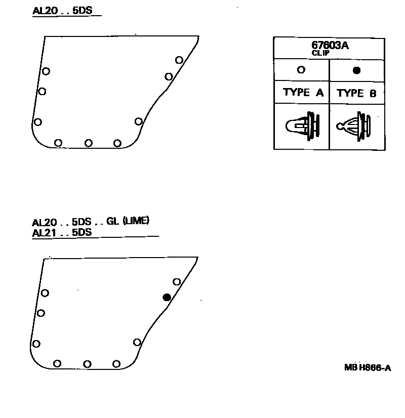 Toyota COROLLA 后门板和后门玻璃 EPC diagram — MBH866A