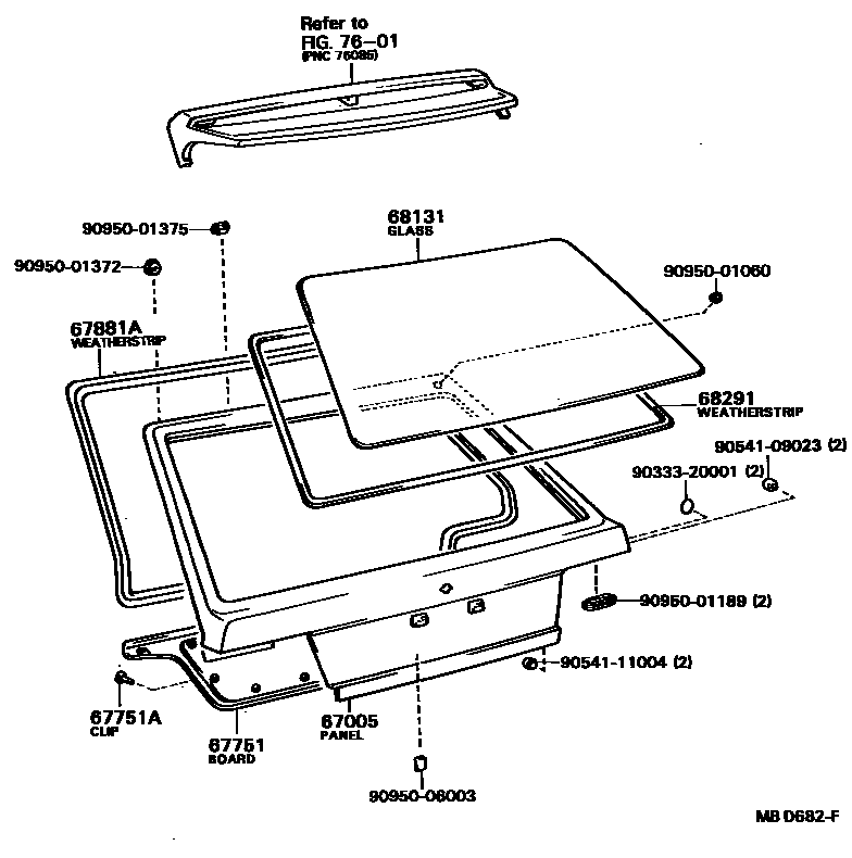 Toyota COROLLA 背门板和背门玻璃 EPC diagram — MBD682F