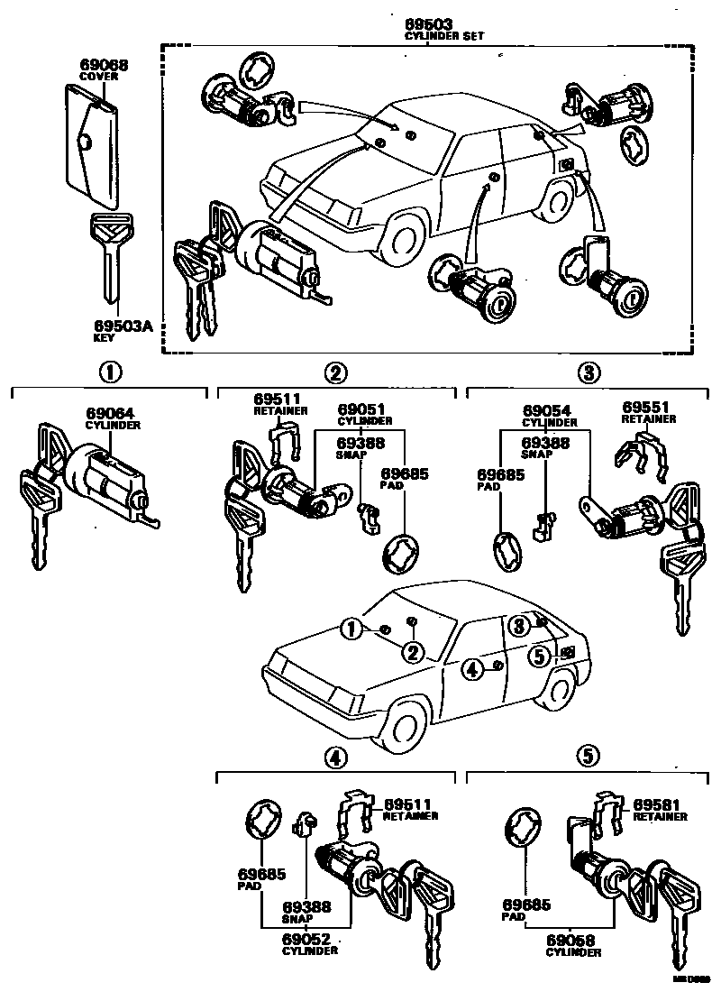 Toyota COROLLA 锁芯组件 EPC diagram — MBD689