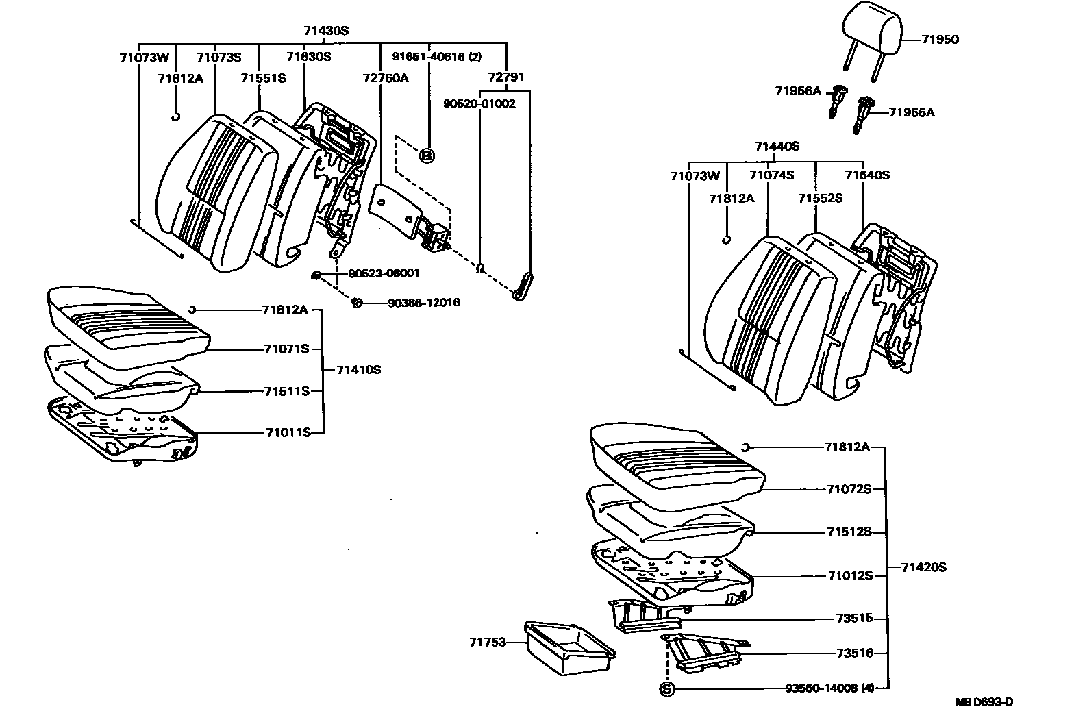 Toyota COROLLA 前排座椅和座椅滑轨 EPC diagram — MBD693D