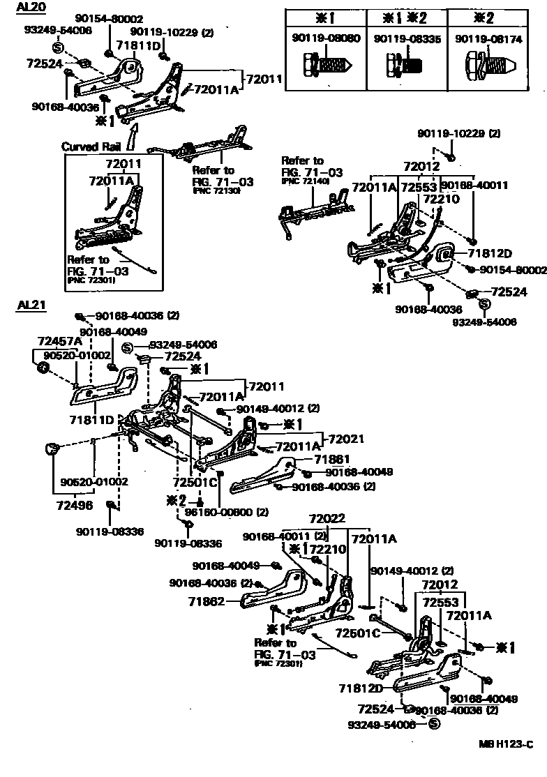Toyota COROLLA 前排座椅和座椅滑轨 EPC diagram — MBH123C