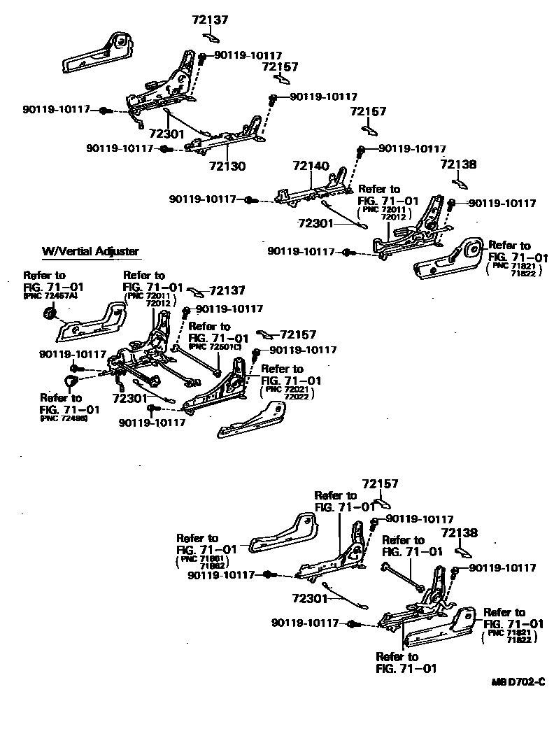 Toyota COROLLA 座椅滑轨 EPC diagram — MBD702C