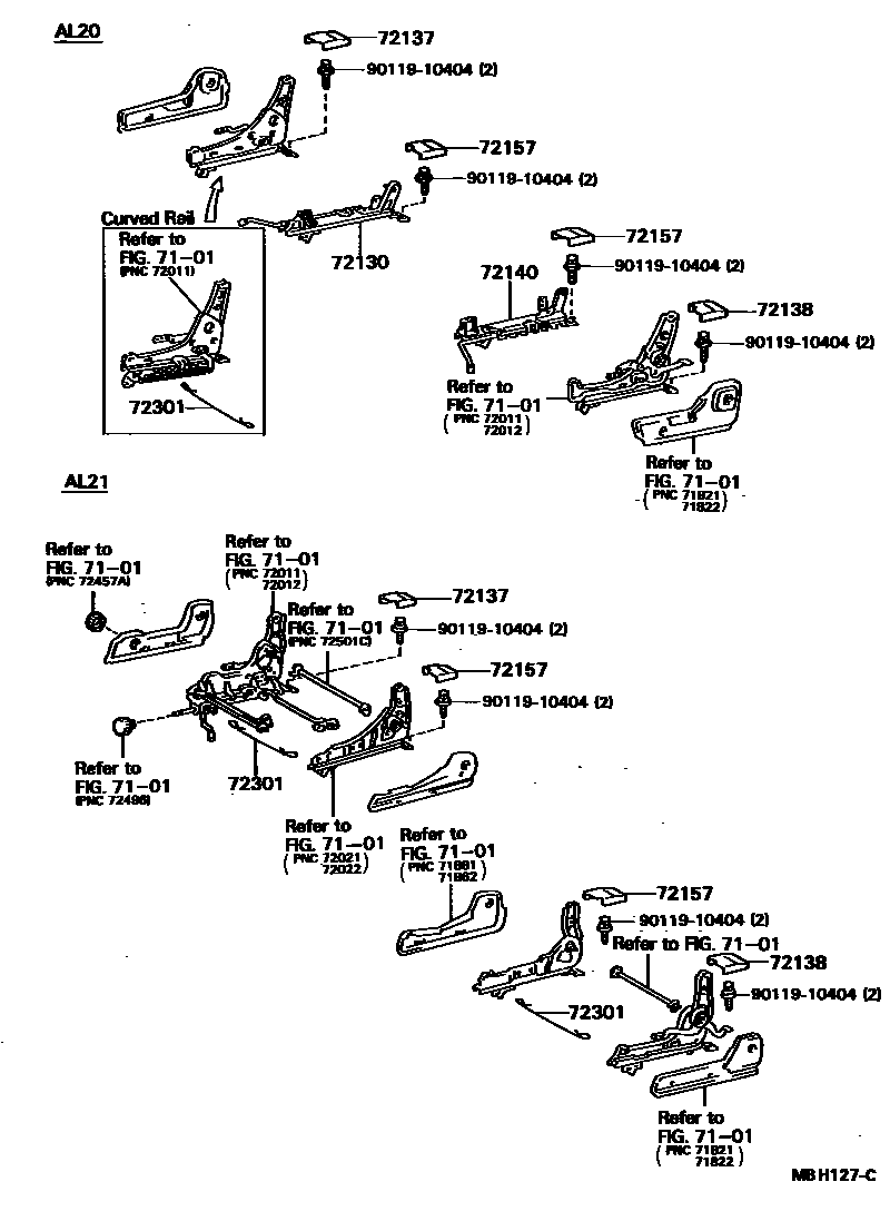 Toyota COROLLA 座椅滑轨 EPC diagram — MBH127C