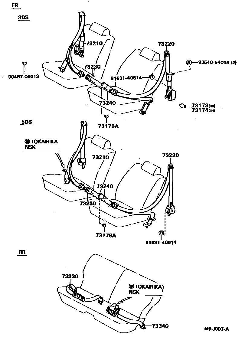 Toyota COROLLA 安全带和儿童保护座椅 EPC diagram — MBJ007A