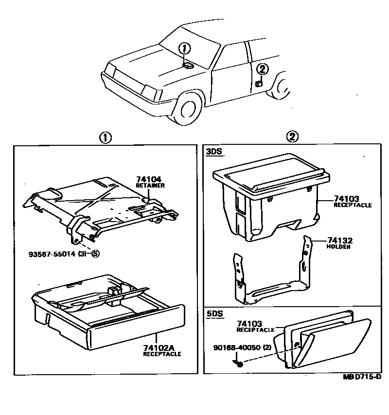 Toyota COROLLA 烟灰盒 EPC diagram — MBD715D
