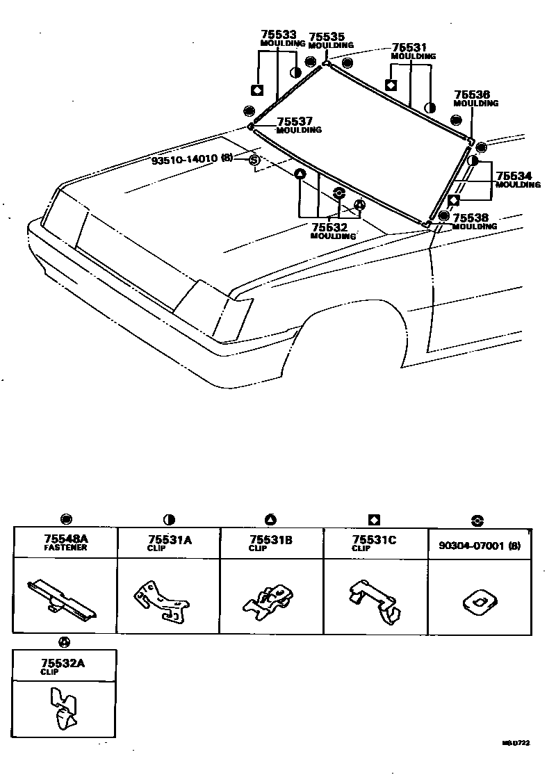 Toyota COROLLA 前防护条 EPC diagram — MBD722