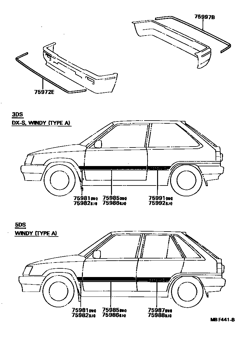 Toyota COROLLA 车身镶条 EPC diagram — MBF441B