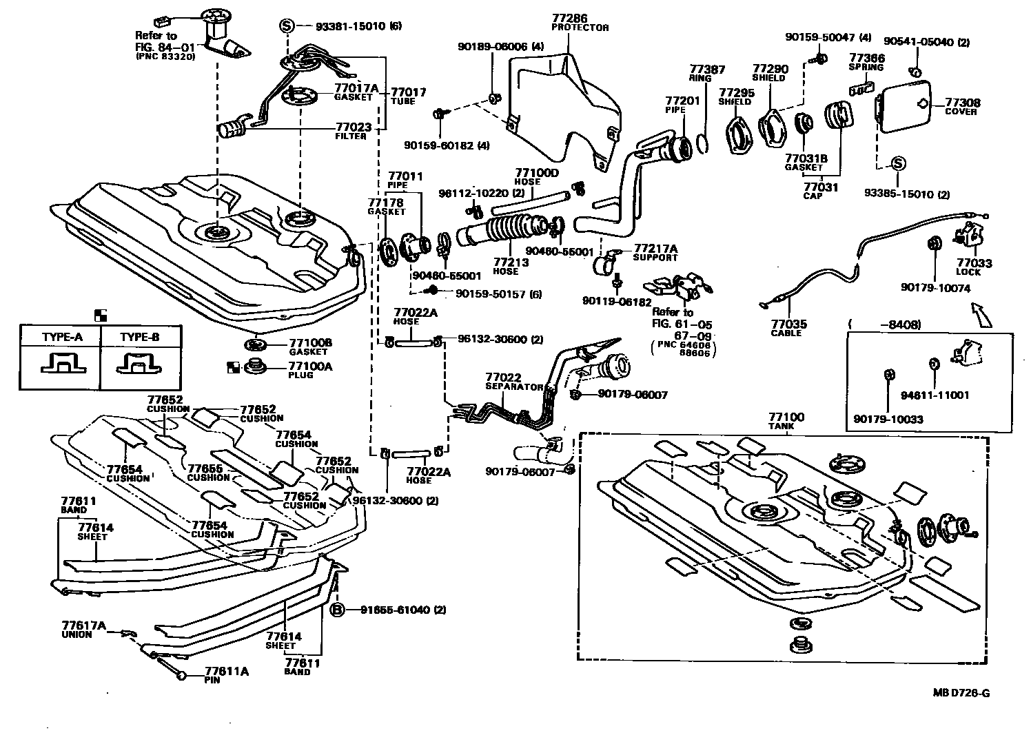 Toyota COROLLA 燃油箱和燃油管 EPC diagram — MBD726G
