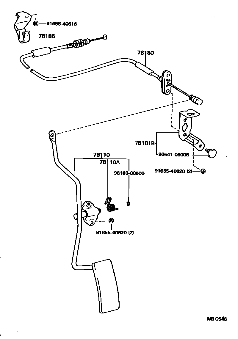Toyota COROLLA accelerator pedal connecting rod EPC diagram — MBG546