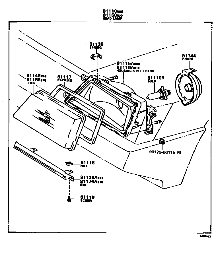 Toyota COROLLA Headlamp EPC diagram — MEB563