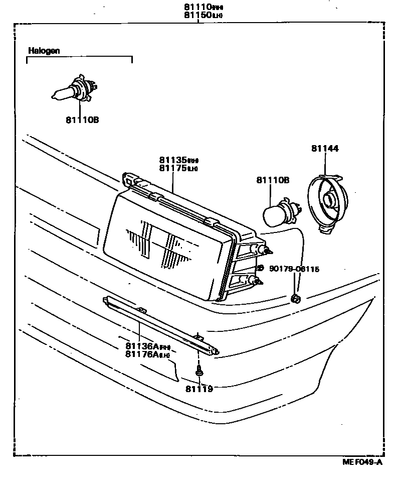 Toyota COROLLA Headlamp EPC diagram — MEF049A