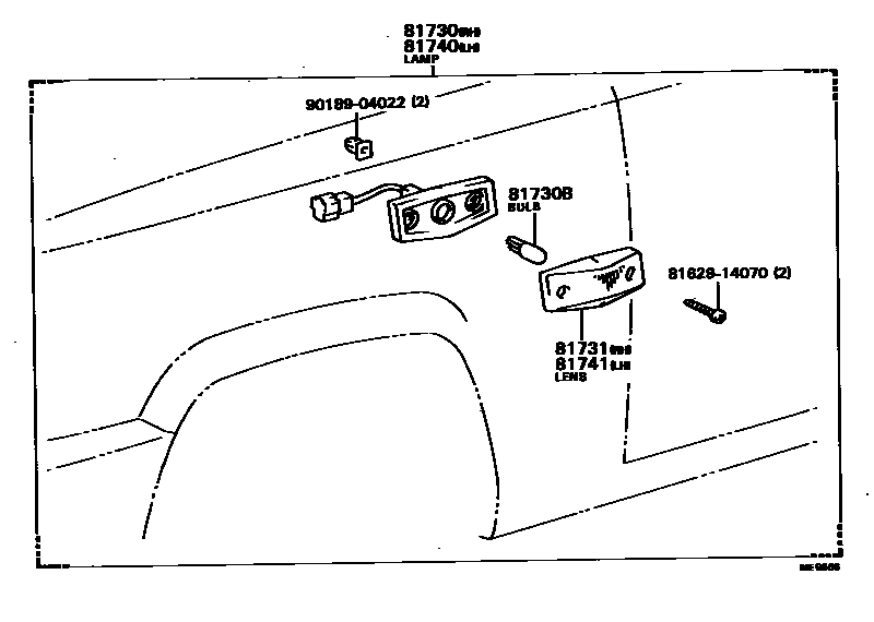 Toyota COROLLA Side Turn Signal & Outer Mirror Lamp EPC diagram — MEB566