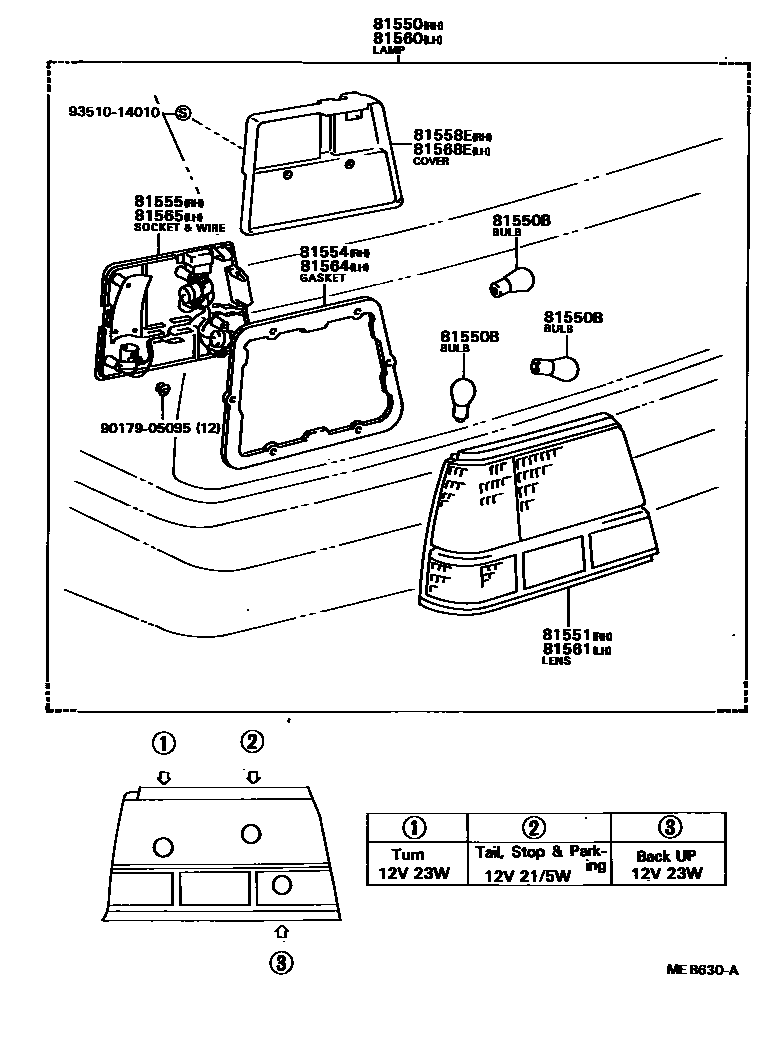 Toyota COROLLA 后组合灯 EPC diagram — MEB630A
