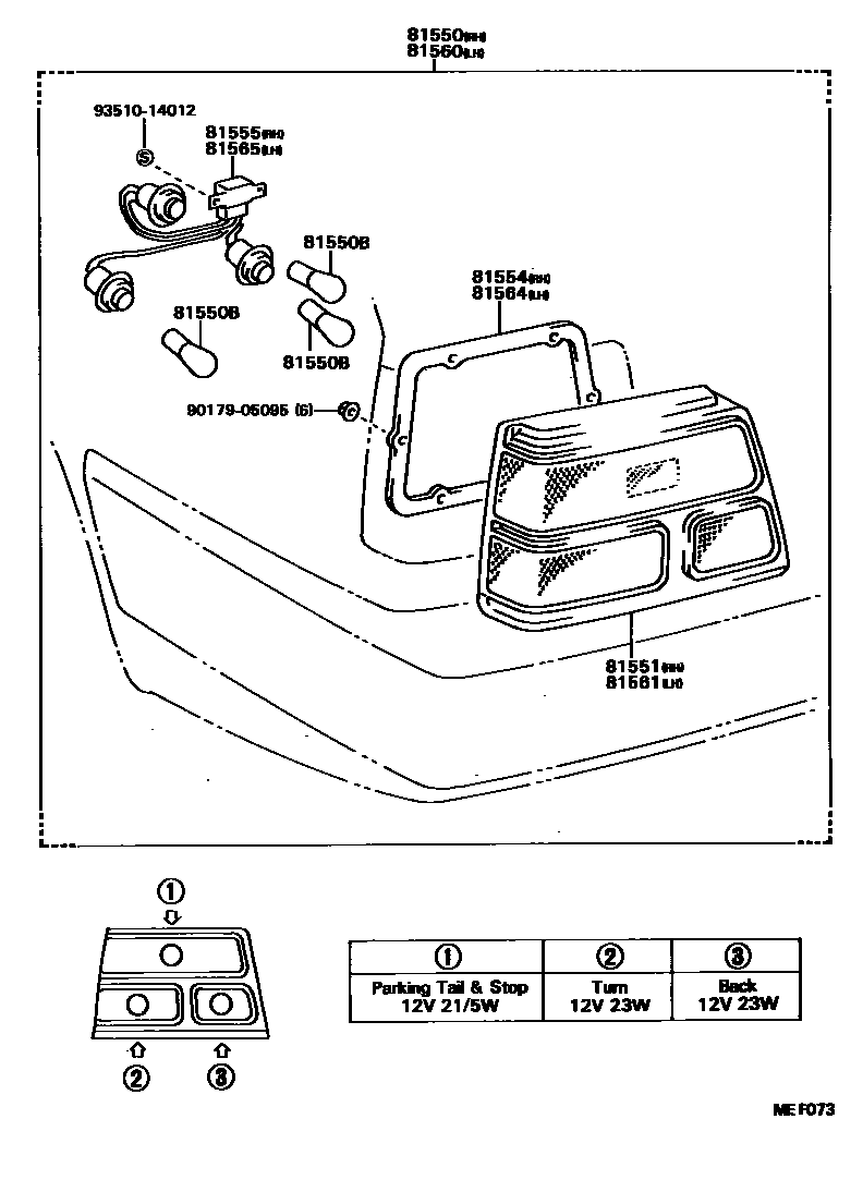 Toyota COROLLA 后组合灯 EPC diagram — MEF073