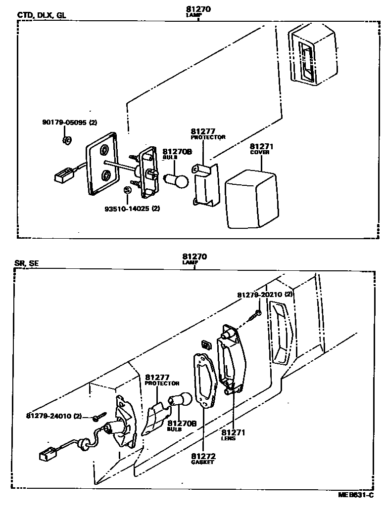 Toyota COROLLA 后牌照灯 EPC diagram — MEB631C